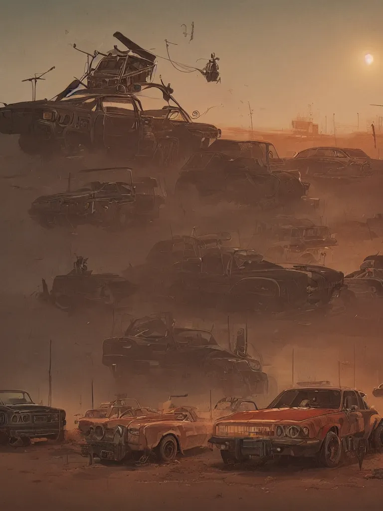 Prompt: mad max by simon stalenhag