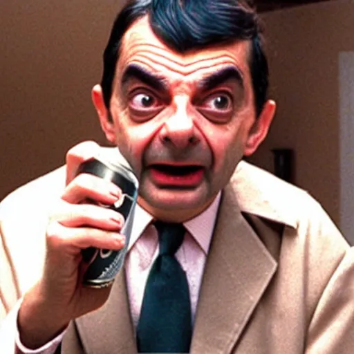 Prompt: mr bean eats a can of beans