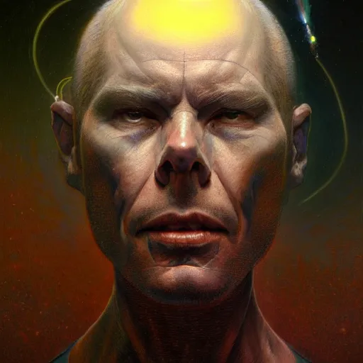 Image similar to a hyper - realistic character concept art portrait of an antimatter being with an energy body, depth of field background, artstation, award - winning realistic sci - fi concept art by jim burns and greg rutkowski, beksinski, a realism masterpiece, flesh - tone color palette, james gilleard, bruegel, alphonse mucha, and yoshitaka amano.