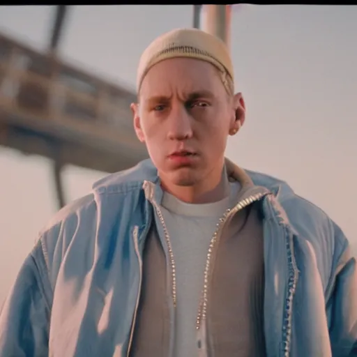 Prompt: photo of Eminem as Jack in the movie Titanic, cinestill, 800t, 35mm, full-HD