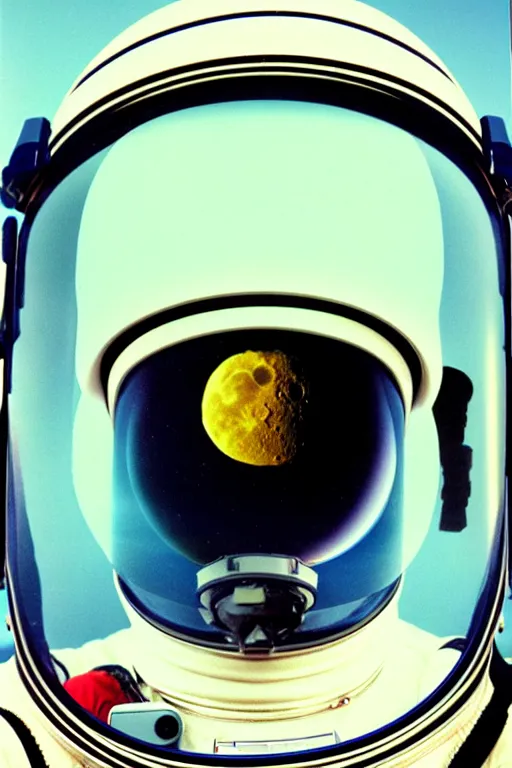 Image similar to studio portrait of space astronaut, holds iphone up to visor, reflection of iphone in visor, moon, alien, extreme close shot, soft light, award winning photo by david lachapelle