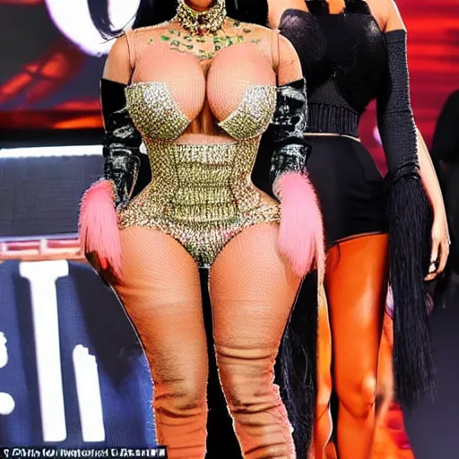 Image similar to a full body image of a hybrid between cardi b and nicki minaj