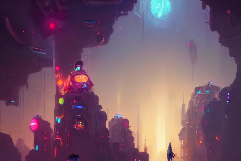 Image similar to crowded place, many people, gathering, people, cyberpunk, bionics, augments, lights, cables, colorful, vivid, imposing, epic, digital painting, artstation, concept art, by peter mohrbacher and wlop and rhads,
