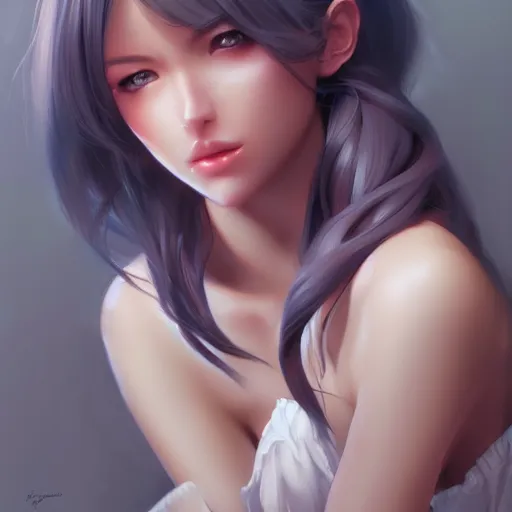 Prompt: portrait of a beautiful woman by artgerm, sakimichan, krenz cushart