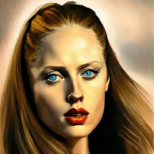 Image similar to ultra realistic portrait painting of deborah ann woll, art by frank frazetta, 4 k, ultra realistic, highly detailed, epic lighting