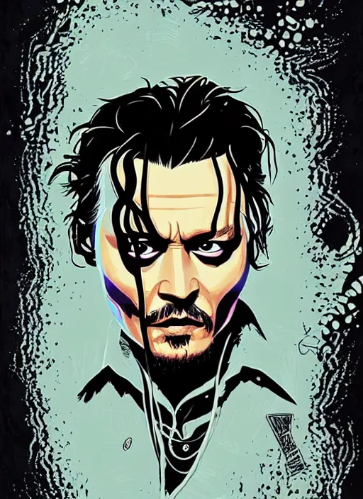 Image similar to highly detailed delirium face portrait of johnny depp by petros afshar, tom whalen, laurie greasley, war face by greg rutkowski