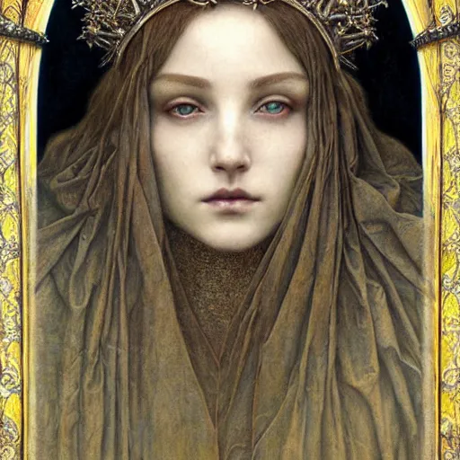 Image similar to detailed realistic beautiful young medieval queen face portrait by jean delville, brooke shaden, gustave dore and marco mazzoni, art nouveau, symbolist, visionary, gothic, pre - raphaelite