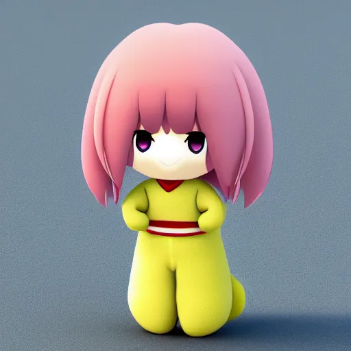 Prompt: cute fumo plush of a girl with a big heart, hair blocking eyes, twee, blob anime, bokeh, vray