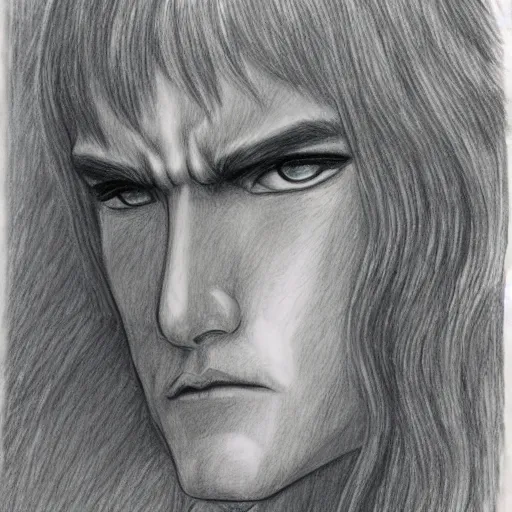 Image similar to A portrait of Griffith from Berserk, pencil drawing