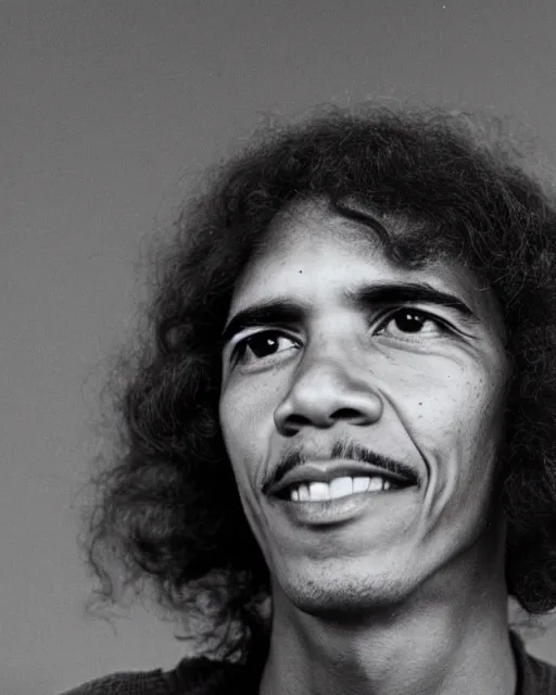 Image similar to a portrait of a 1 9 6 0 s hippie looking like barack obama