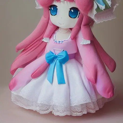 Prompt: cute fumo plush of a girl in a wedding dress, pink and blue, anime girl