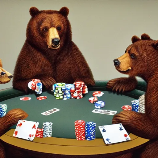 Prompt: bears playing poker, hyperrealism