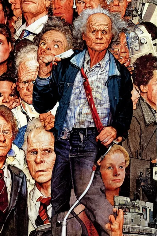 Prompt: dr emmet brown from back to the future painted by norman rockwell