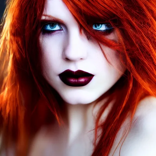 Prompt: beautiful redhead woman, gothic, closeup