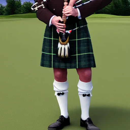 Image similar to realistic hornet playing bagpipes, golf course, realistic, hyper real, detailed,