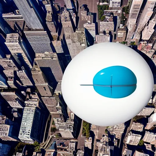 Image similar to photo of giant egg floating over New York City, aerial view