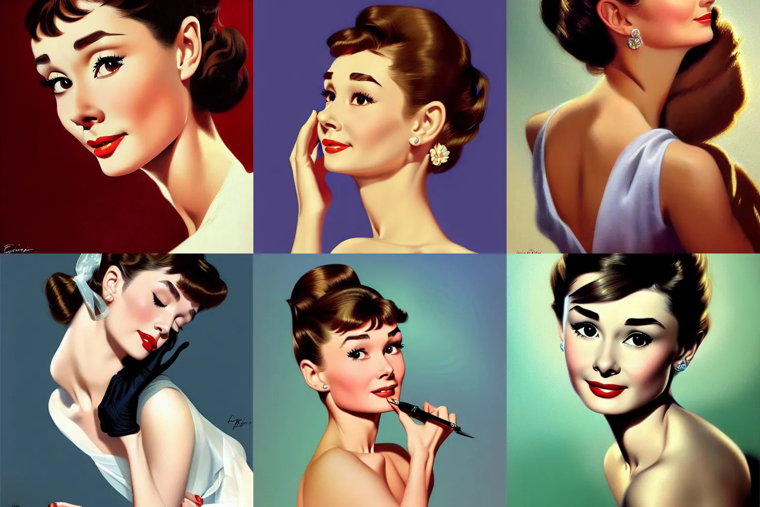 Prompt: portrait of Audrey Hepburn, dreamy and ethereal, expressive pose, peaceful expression, elegant, highly detailed, digital painting, artstation, concept art, smooth, sharp focus, by gil elvgren