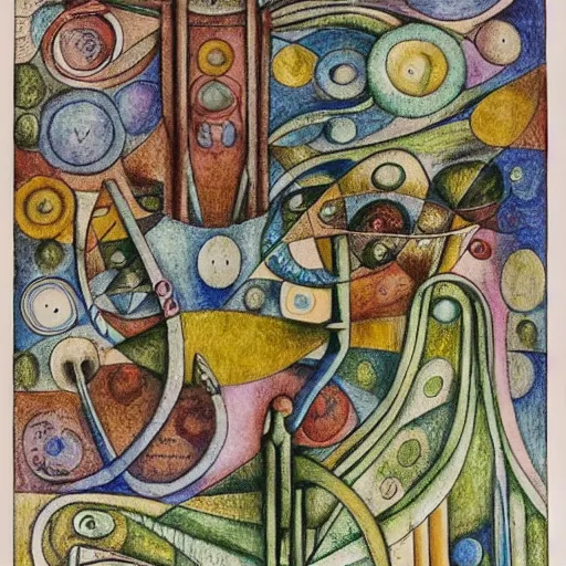 Image similar to musical score that holds a secret message, inspired by klee, bosch, durer. hyperdetailed color pen and ink intricate elaborate, collection of museum of modern art, new york