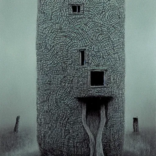 Image similar to ladybug house, illustration, zdzisław beksinski, dark cinematic atmosphere, nightmare
