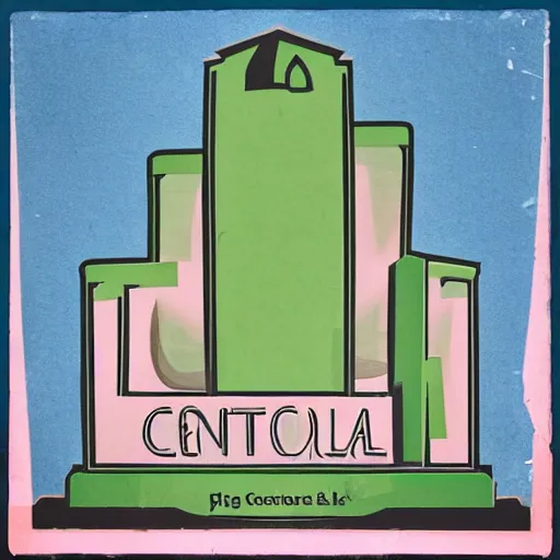 Image similar to “logo for Central Pork, pig, weeds, tall building, pink and green”