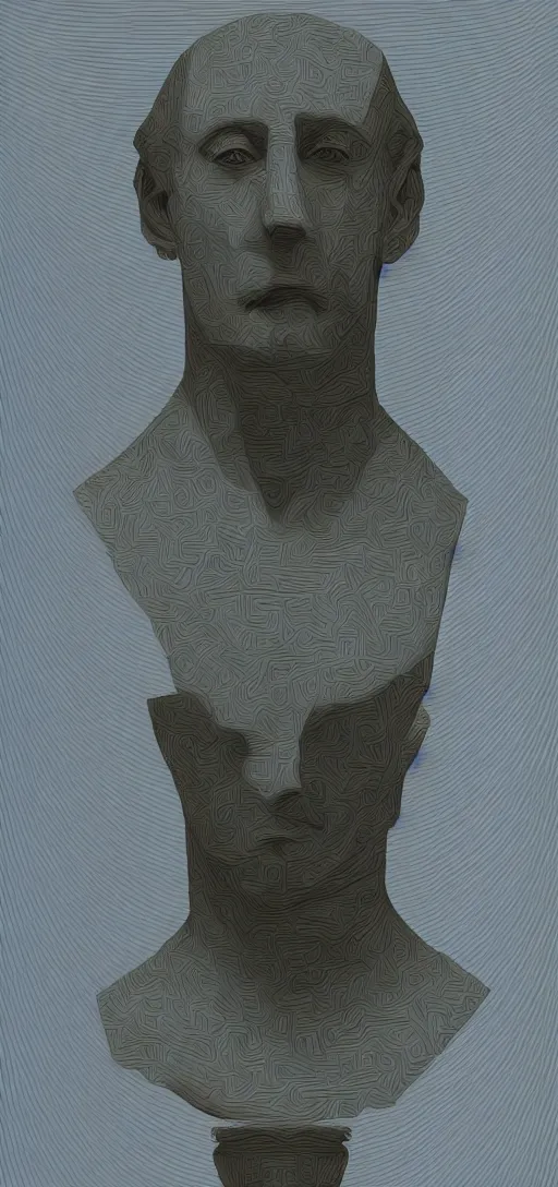 Image similar to a digital artwork of a human bust with their head being an impossible geometry, 4K, impressionist painting,