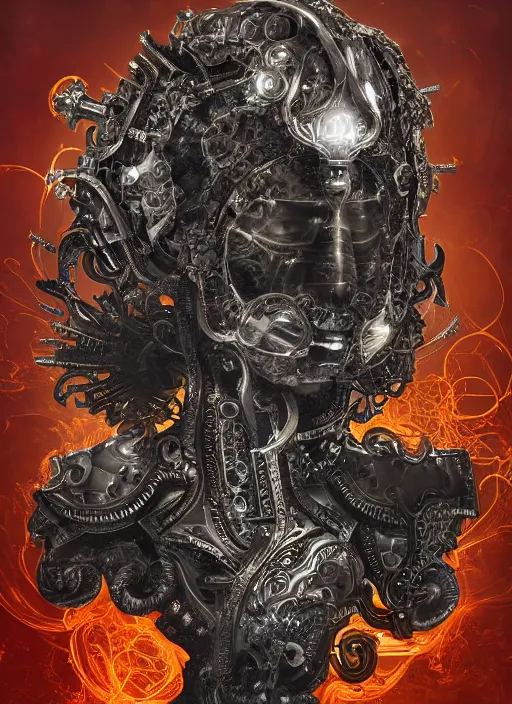 Image similar to portrait of futuristic king arthur knight medusa cyborg, kintsugi, x - ray, steam and cyberpunk, modern fine art, fractal, intricate, elegant, highly detailed, digital photography, subsurface scattering, by jheronimus bosch and james jean,