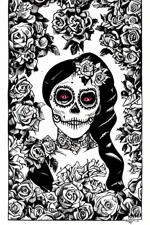 Image similar to Illustration of a sugar skull day of the dead girl, art by alan davis