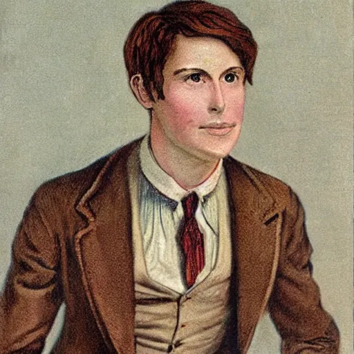 Image similar to a man in a beige suit with smart brown hair, art by richard doyle