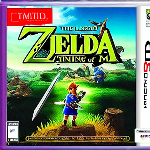 Prompt: The Legend of Zelda: Ocarina of Time sitting on grass, old video game, nintendo 3DS