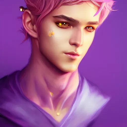 Image similar to fairy prince, gold on purple, by artgerm and eko nugroho, trending on artstation