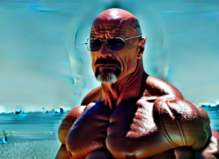 Image similar to film still of walter white as dwayne johnson in baywatch movie 2 0 1 7, 8 k