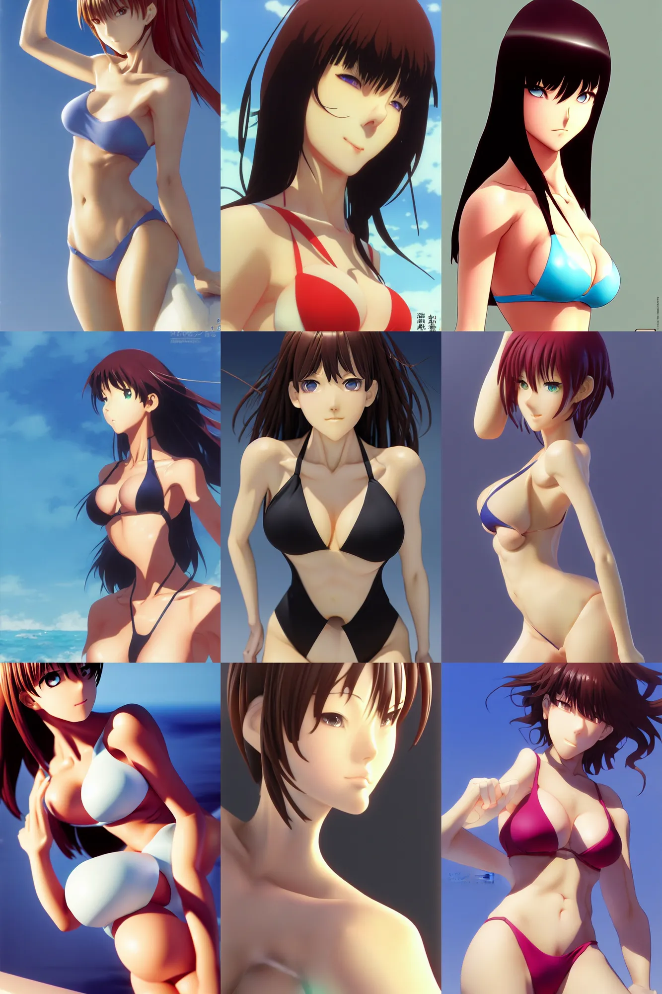 Image similar to close - up, accurately shaped face, volumetric light, posing in bikini. by takashi takeuchi, yoshiyuki sadamoto, amagaitaro, makoto shinkai, krenz cushart, asao urata, pixiv. 9 0 s