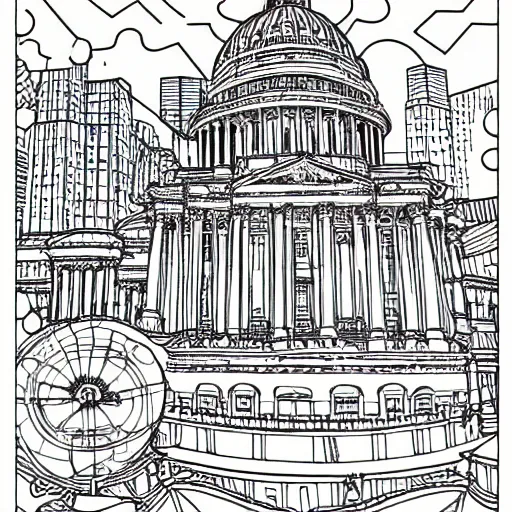 Prompt: Architecture of The World, coloring page for adults