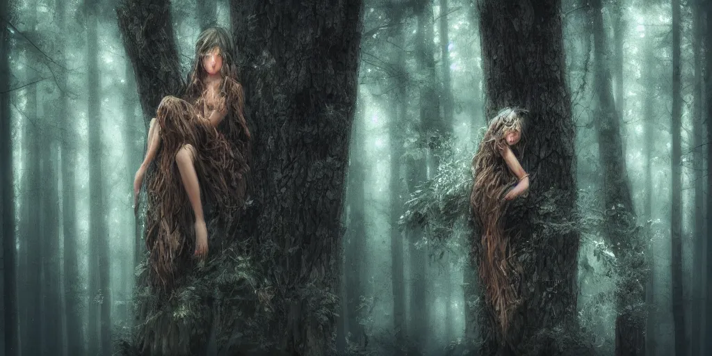 Image similar to a wood spirit in the trees, photorealistic, by wlop, 4 k resolution h 7 6 8