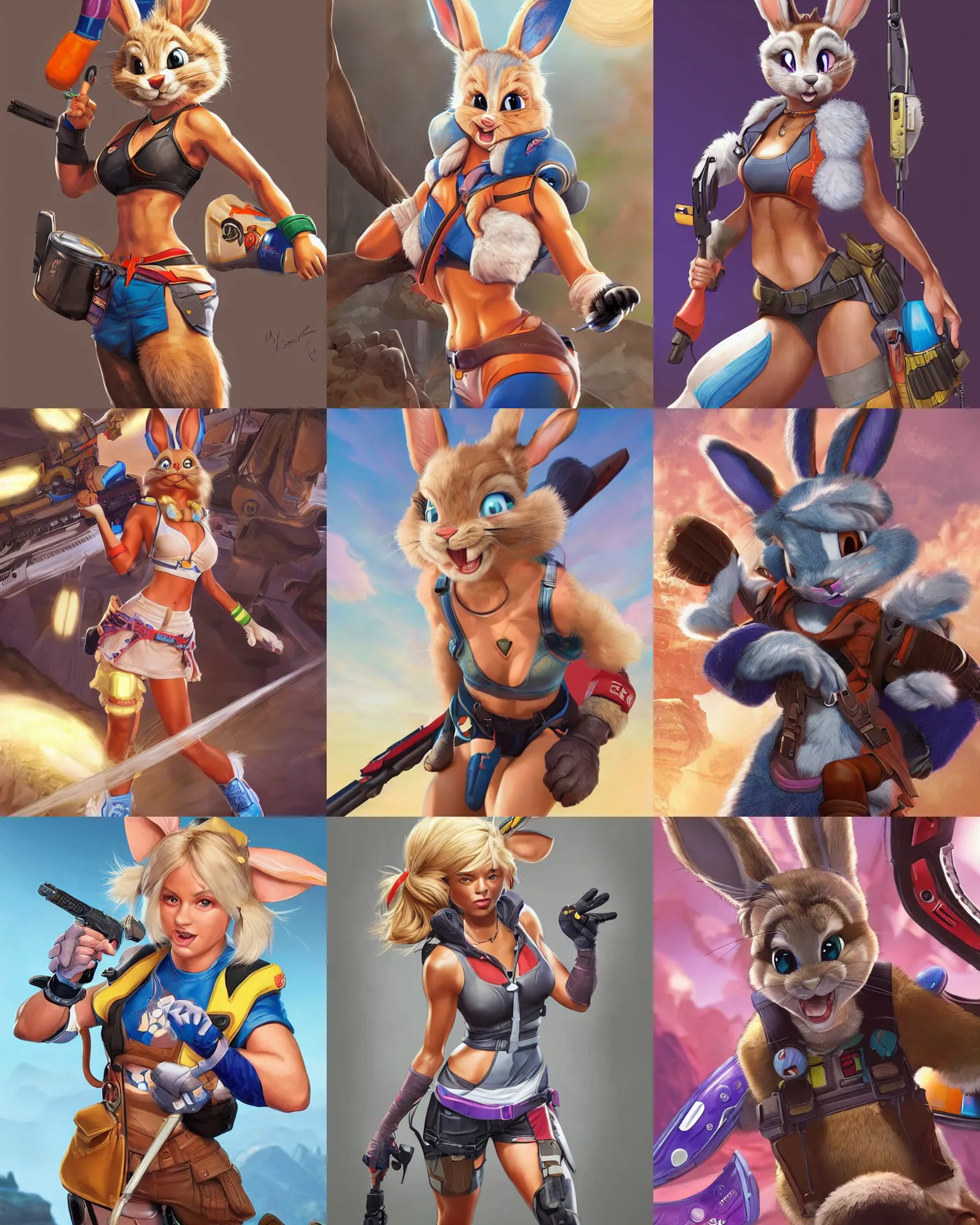 Prompt: Lola Bunny as an Apex Legends character digital illustration portrait design by, Mark Brooks and Brad Kunkle detailed, gorgeous lighting, wide angle action dynamic portrait