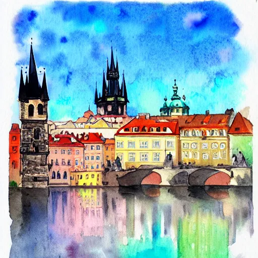 Prompt: prague in watercolor