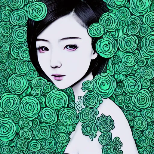 Image similar to the portrait of an unbelievably beautiful, elegant and cute japanese girl partially made of broccoli, an ultrafine detailed illustration by james jean, intricate linework, bright colors, final fantasy, behance contest winner, vanitas, angular, altermodern, unreal engine 5 highly rendered, global illumination, radiant light, detailed and intricate environment