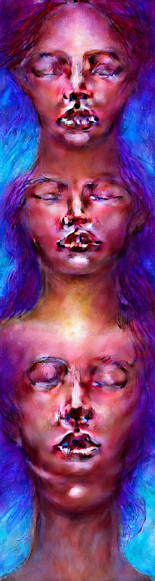 Image similar to hyperrealistic close-up psychedelic portrait of pretty girl! peaceful aura and soul of heaven highly detailed concept art eric zener elson peter, Leng Jun, DMT, epic cinematography, rainbow golden ratio, lighting high angle hd 8k sharp shallow depth of field, inspired by Zdzisław Beksiński and Pablo amaringo