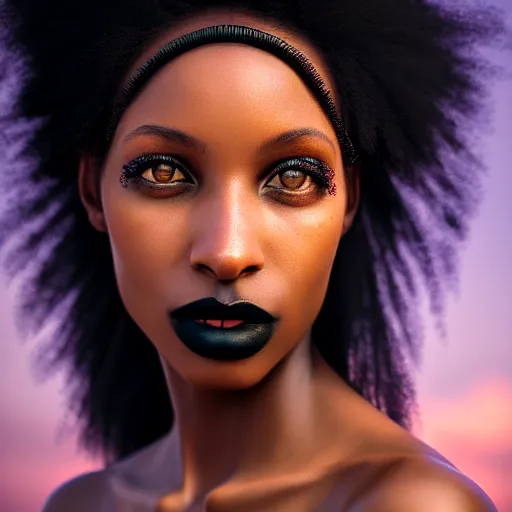 Image similar to photographic portrait of a stunningly beautiful gothic west african female in soft dreamy light at sunset, contemporary fashion shoot, by edward robert hughes, annie leibovitz and steve mccurry, david lazar, jimmy nelsson, breathtaking, 8 k resolution, extremely detailed, beautiful, establishing shot, artistic, hyperrealistic, beautiful face, octane render