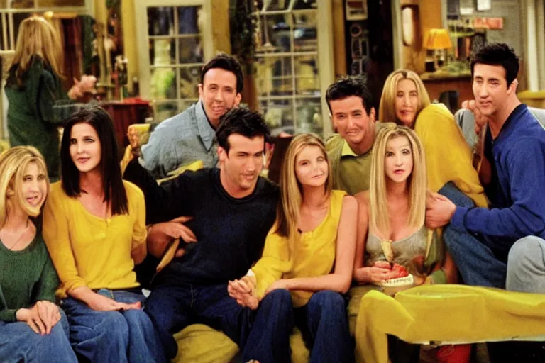 Prompt: the episode of Friends where everyone gets covered in vermont yellow cheese