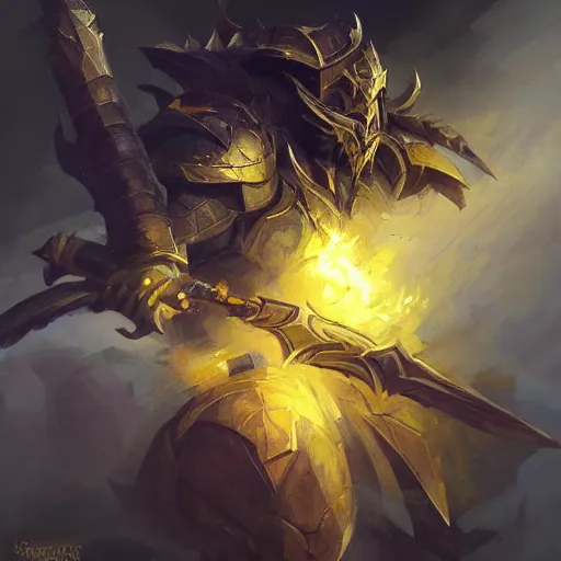 Image similar to yellow battle hammer, war hammer weapon, fantasy game weapon art by greg rutkowski, fantasy rpg style, league of legends item