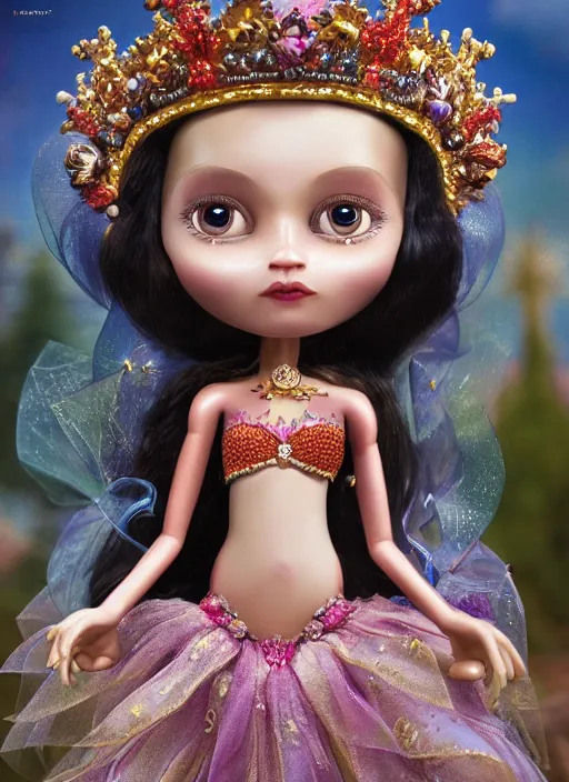 Prompt: closeup profile portrait of tin toy fairytale princess wearing a crown, bikini, depth of field, zeiss lens, detailed, symmetrical, centered, fashion photoshoot, by nicoletta ceccoli, mark ryden, lostfish, breathtaking, 8 k resolution, extremely detailed, beautiful, establishing shot, artistic, hyperrealistic, octane render