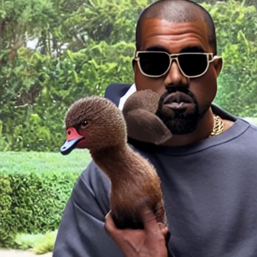 Image similar to kanye west holding a duck