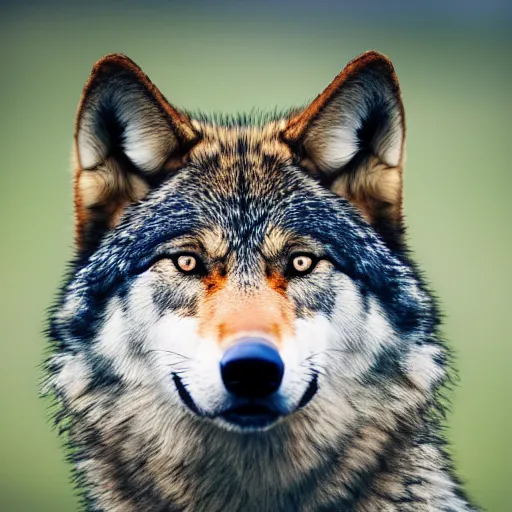 Prompt: award winning photograph of a wolf, photorealistic, nikon, f 1. 8, depth of field, 8 k