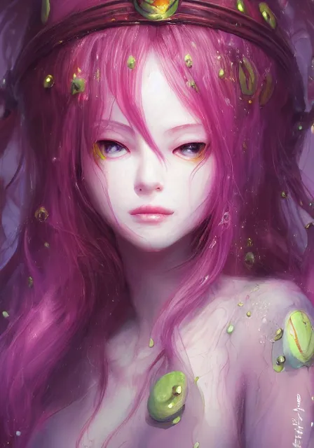 Image similar to beautiful portrait of a slime woman's face by aramaki shinji, amano yoshitaka, lilia alvarado, 8 k, hd, anime art