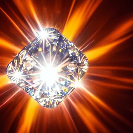 Prompt: a hyper detailed close up photograph of a diamond, sun in the background