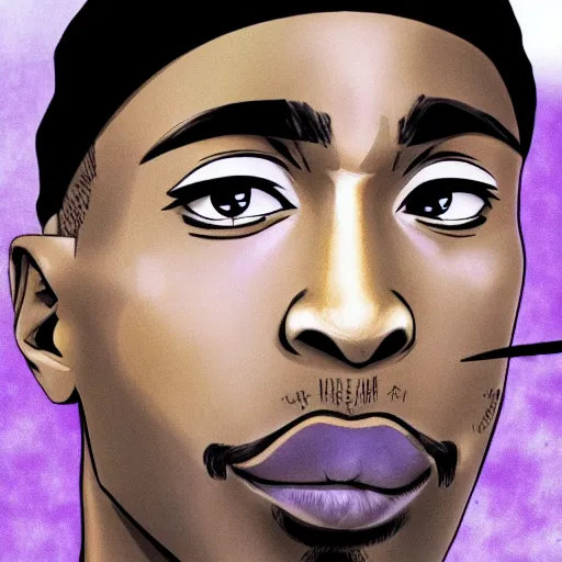 Image similar to Tupac Shakur, screenshot from a 2012s anime