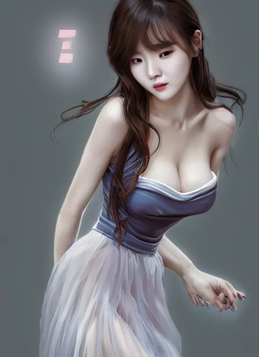 Image similar to beautiful fashion korean girl group, strapless dress, character portrait in the style of thomas river and artgerm, wlop, cinematic lighting, hyperdetailed, 8 k realistic, symmetrical, global illumination, radiant light, halo, love and mercy, frostbite 3 engine, cryengine, dof, trending on artstation, digital art, chanel