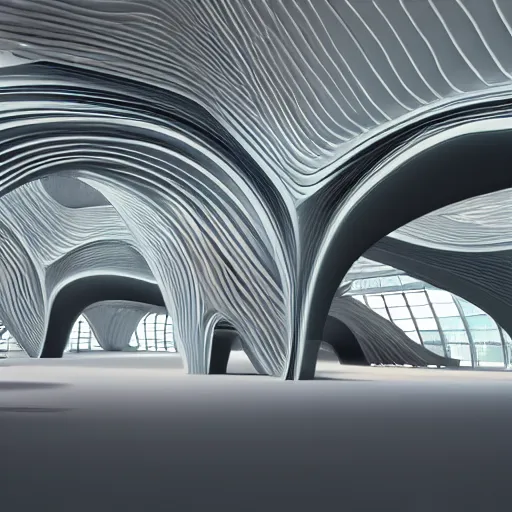 Image similar to elaborate and beautiful exhibit hall, designed by zaha hadid, bold colored walls, unique architecture, sunbeams unreal engine 5 render, keyshot render, octane render, ultra high detail, ultra realistic, 8k