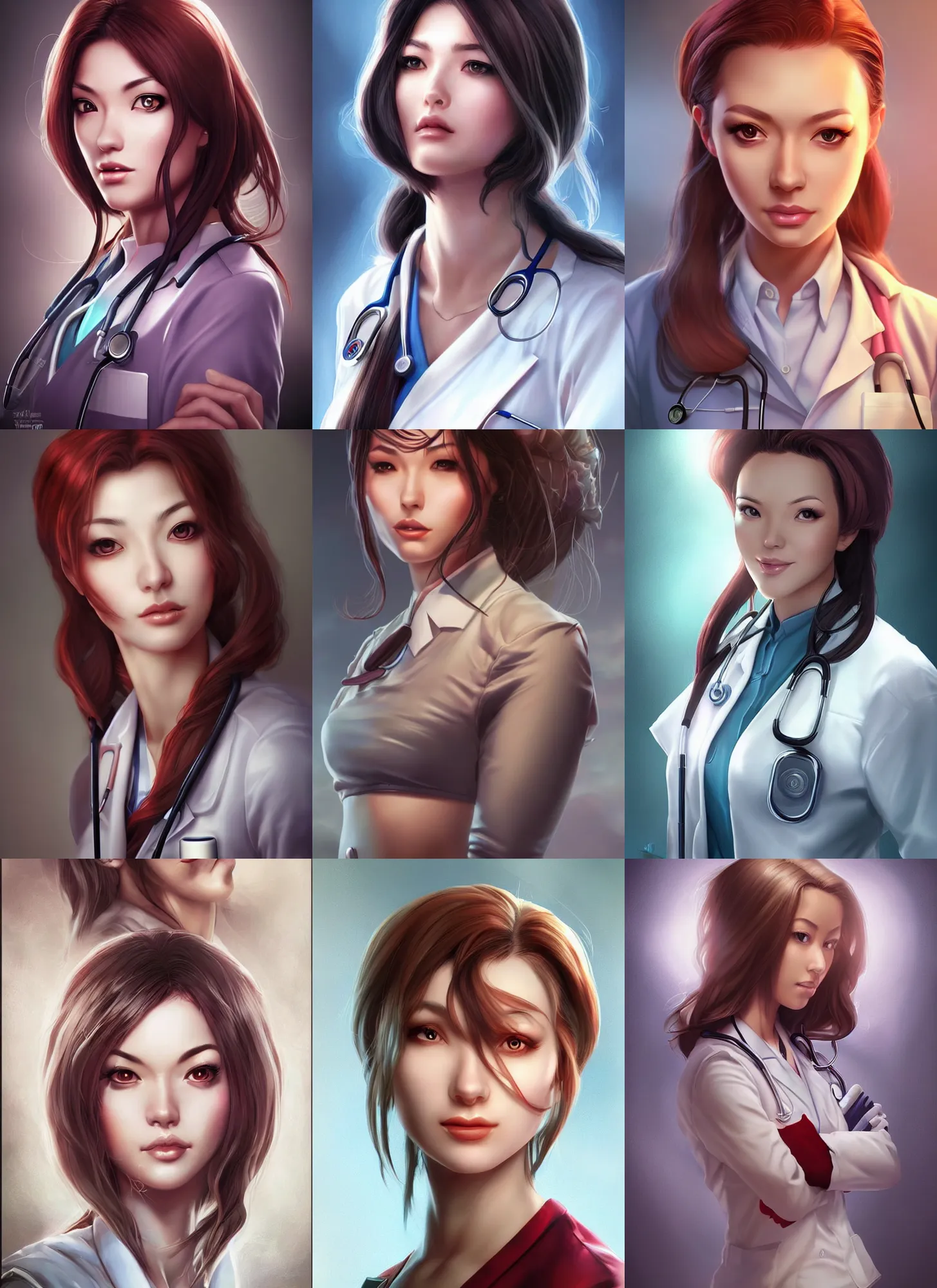 Prompt: beautiful portrait of a female nurse or doctor who looks like Lilith Asami , character design by Ross Tran, artgerm detailed, soft lighting